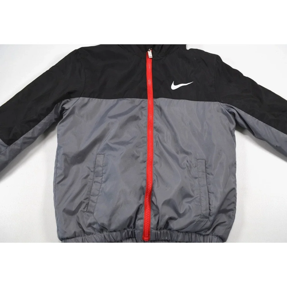 Nike Boys Hooded Gray Black Jacket Fleece Lining Size L / 6-7  Years  JUST DO IT